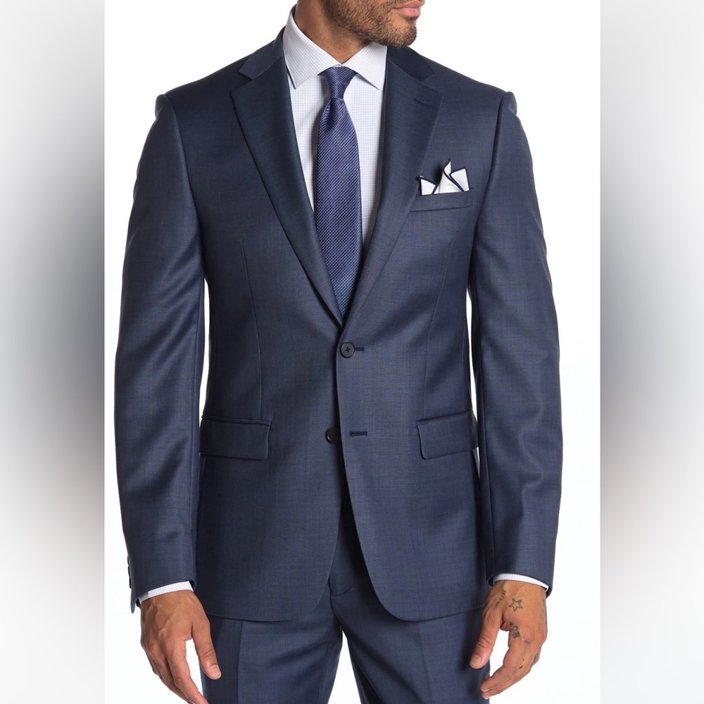 CALVIN KLEIN Men's Blue Malbin Notch Collar Slim Fit Suit Separate Jacke…